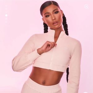 Bo+Tee ribbed zip crop jacket in cream size small